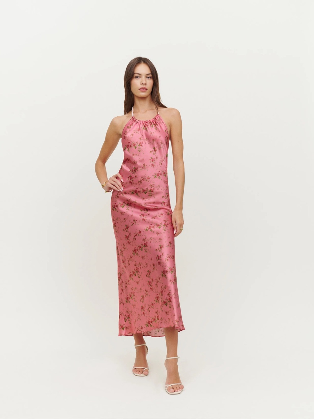 Reformation Floral Marixa Silk Midi Dress with Pearl Halter Size Small - Picture 5 of 5